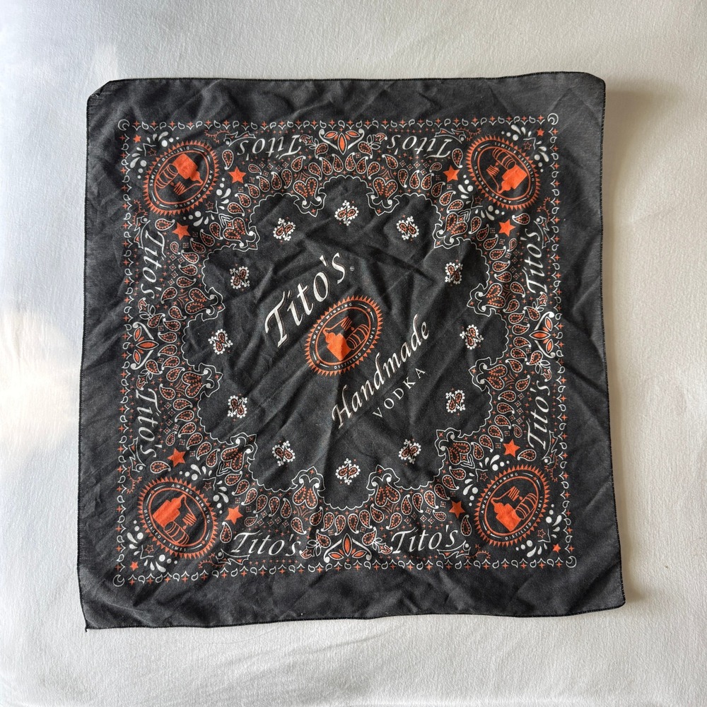 Tito's Handmade Vodka Paisley Promo Bandana Gray Orange Square Scarf Neckerchief